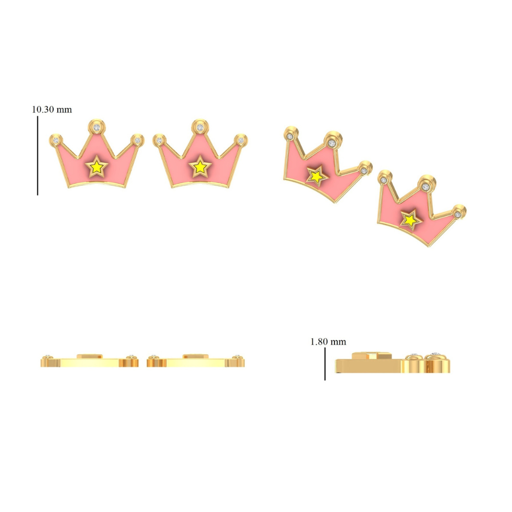 Kids Crown Diamond Stud Earrings