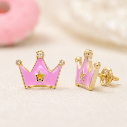 Kids Crown Diamond Stud Earrings