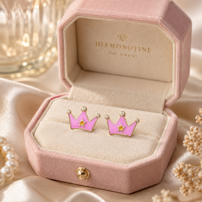 Kids Crown Diamond Stud Earrings