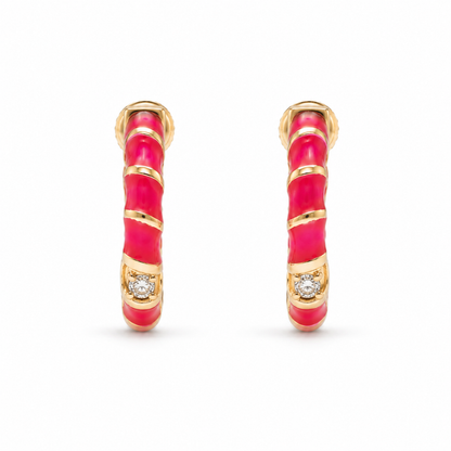 Kids Pink Enamel Diamond Hoops