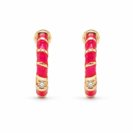 Kids Pink Enamel Diamond Hoops