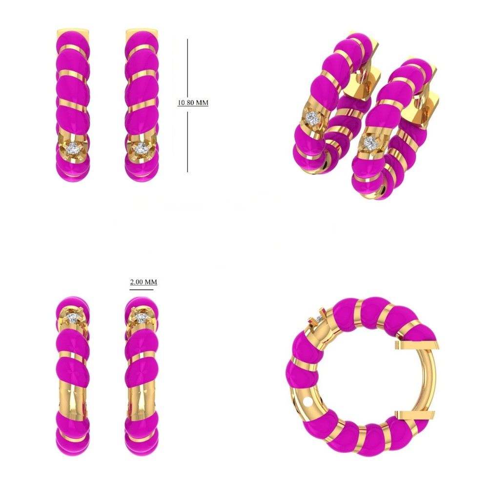 Kids Pink Enamel Diamond Hoops