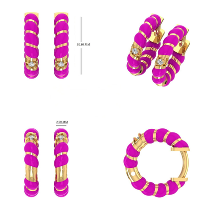 Kids Pink Enamel Diamond Hoops