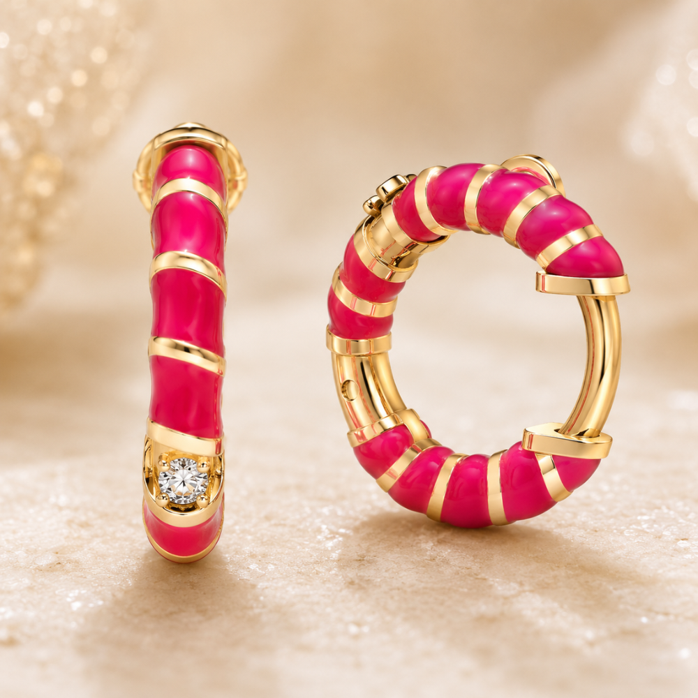 Kids Pink Enamel Diamond Hoops