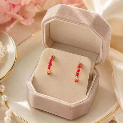 Kids Pink Enamel Diamond Hoops