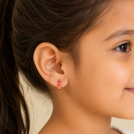 Kids Pink Enamel Diamond Hoops