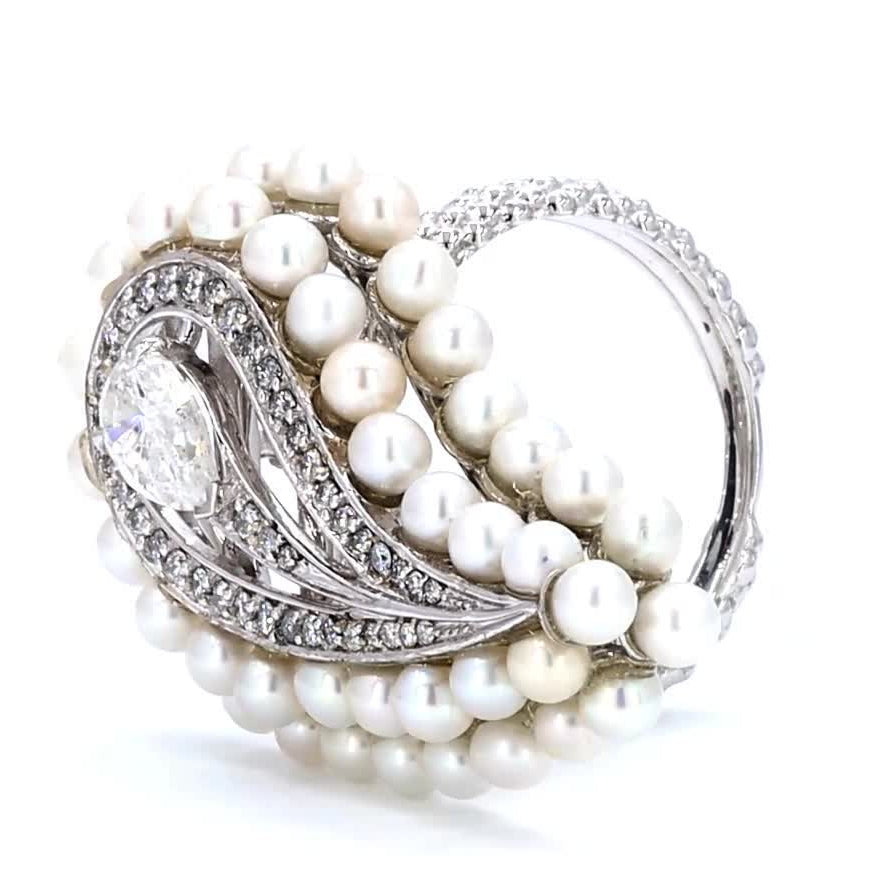 Side profile of the straight shank — 14K white gold pearl and diamond cocktail ring