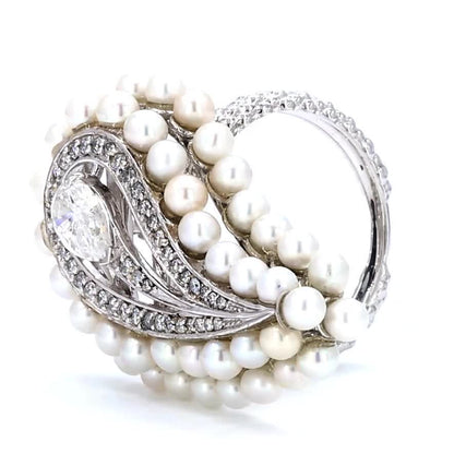 Side profile of the straight shank — 14K white gold pearl and diamond cocktail ring