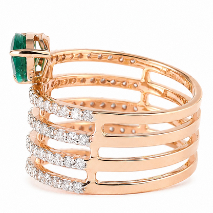 Pear Emerald and Natural Diamond Openwork Multi Row Wide Band