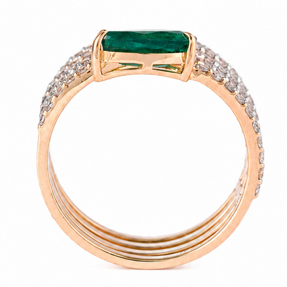Pear Emerald and Natural Diamond Openwork Multi Row Wide Band