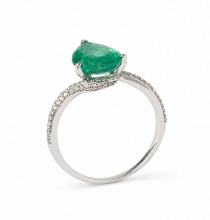 Pear Emerald Diamond Ring