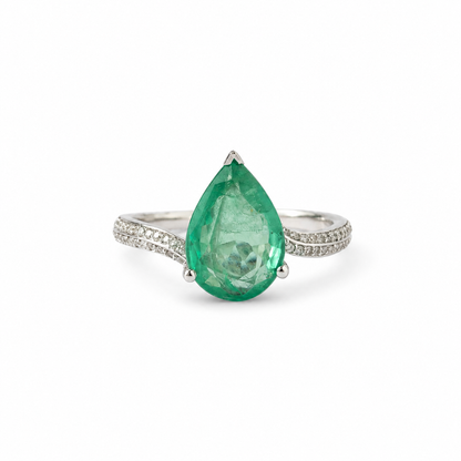 Pear Emerald Diamond Ring