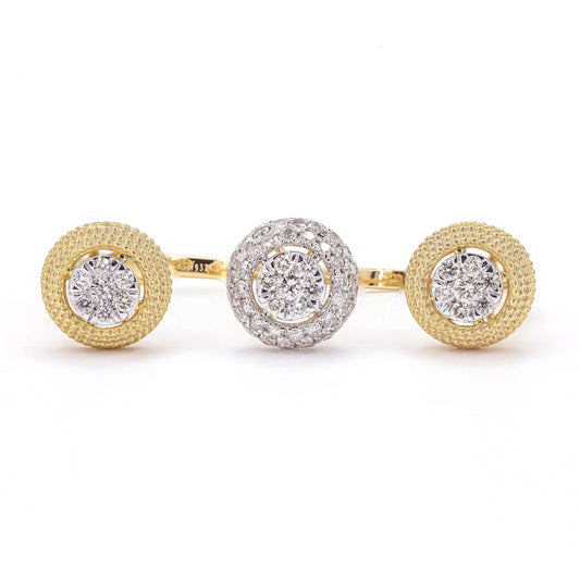 Front view of the cluster open cuff ring — 14K yellow gold with natural round brilliant diamonds