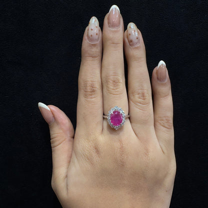 Natural Ruby Oval Halo Diamond Ring