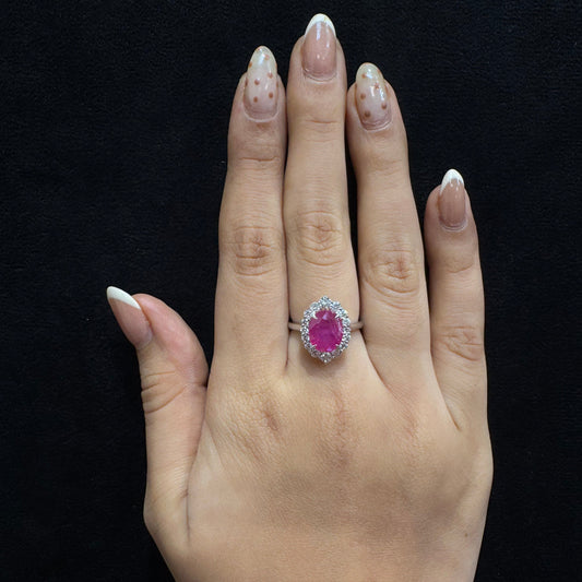Natural Ruby Oval Halo Diamond Ring