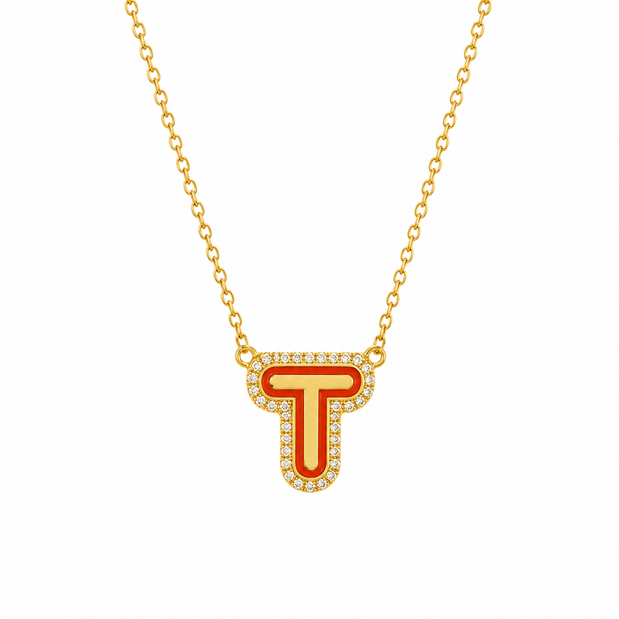 Personalized Initial Halo Diamond Enamel Necklace