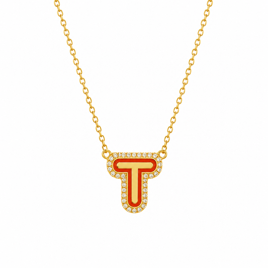 Personalized Initial Halo Diamond Enamel Necklace