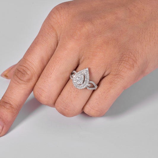 Pear Shape Halo Diamond Ring