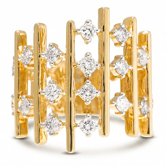 Geometric Round Natural Diamond Wide Band Ring