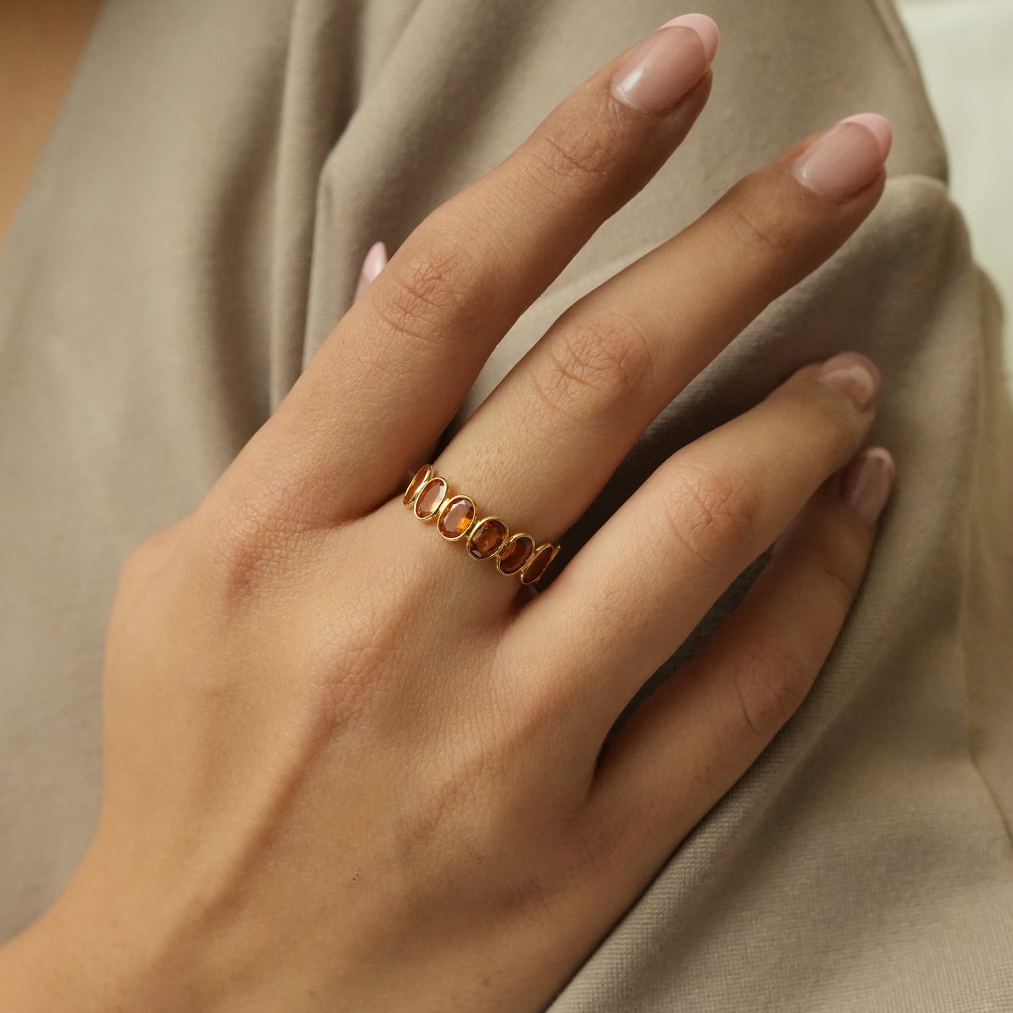 Oval Garnet Band Ring