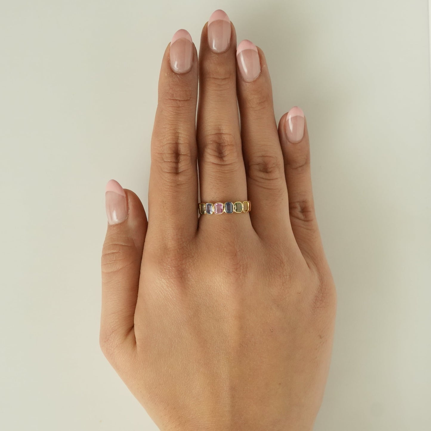 Multi Stone Emerald Cut Sapphire Gemstone Ring