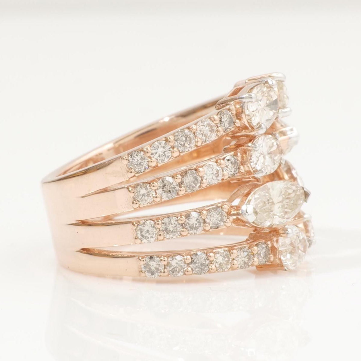 Side profile of the stacked rows — 14K yellow gold statement band set with natural diamonds