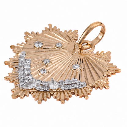 Pear and Round Natural Diamond Smiling Heart Sunburst Pendant