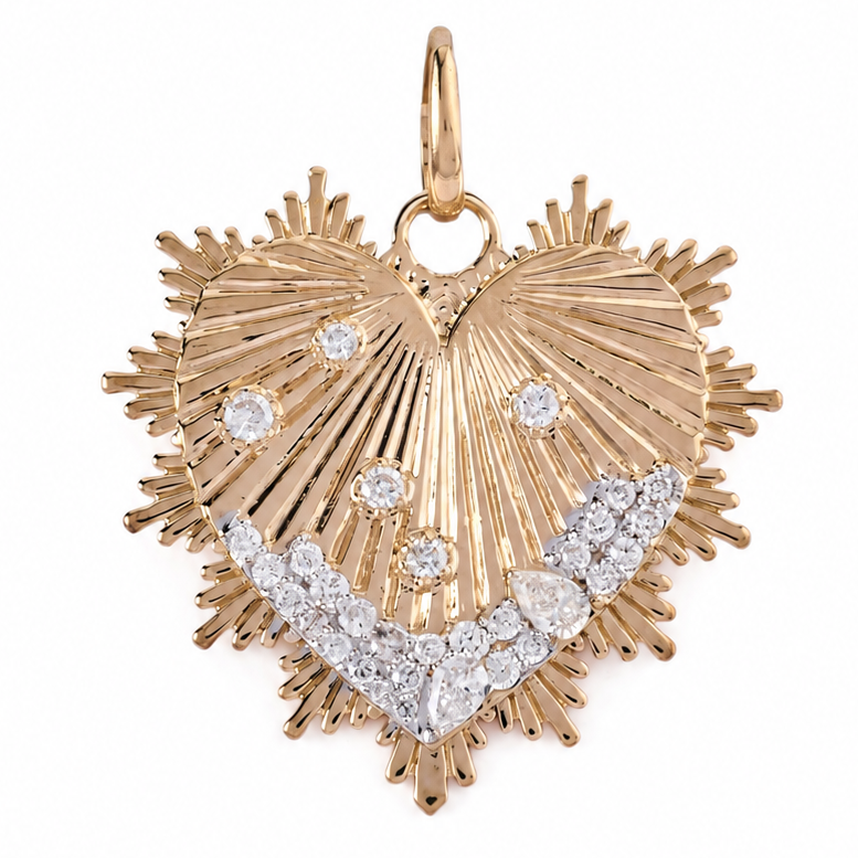 Pear and Round Natural Diamond Smiling Heart Sunburst Pendant