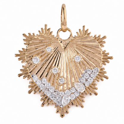 Pear and Round Natural Diamond Smiling Heart Sunburst Pendant
