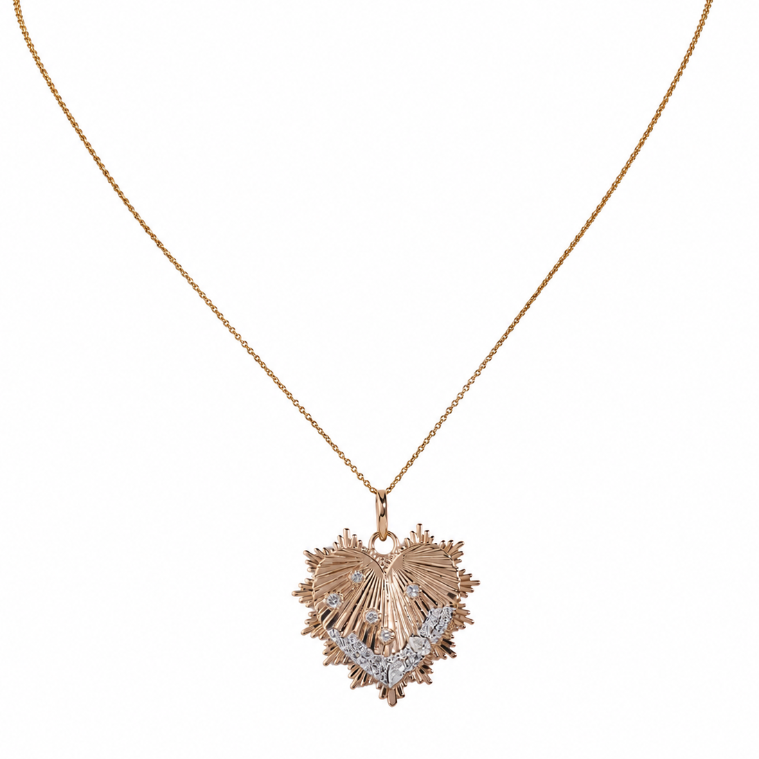 Pear and Round Natural Diamond Smiling Heart Sunburst Pendant