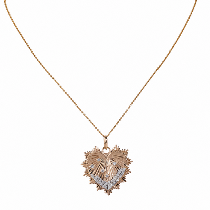 Pear and Round Natural Diamond Smiling Heart Sunburst Pendant