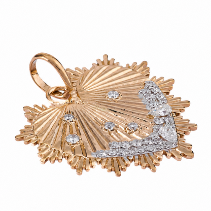 Pear and Round Natural Diamond Smiling Heart Sunburst Pendant