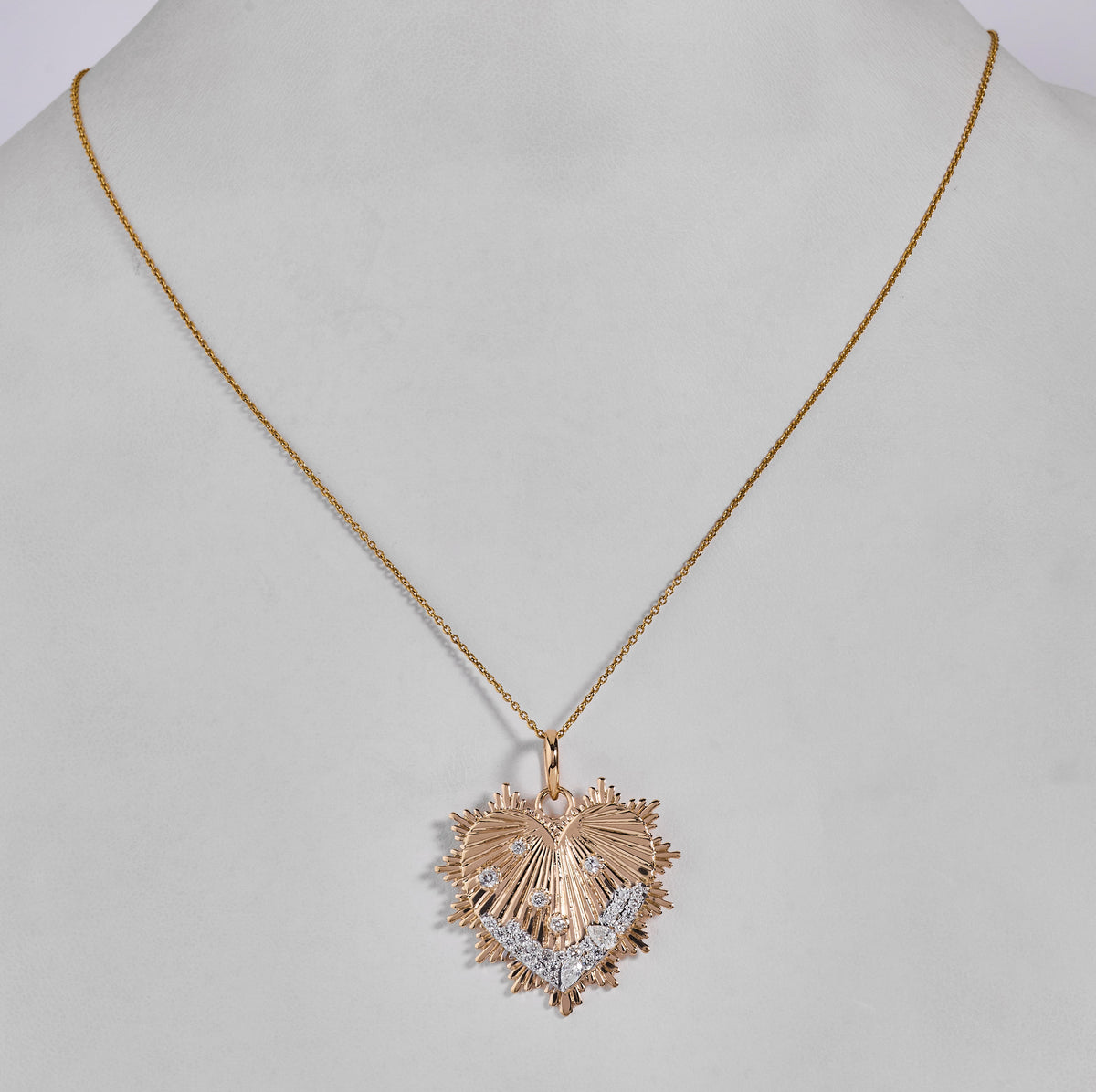 Pear and Round Natural Diamond Smiling Heart Sunburst Pendant