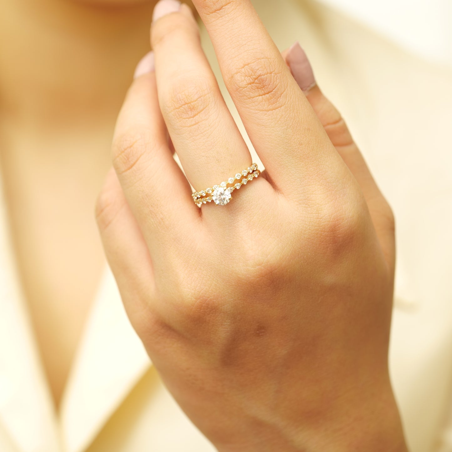 Natural Solitaire Ring With Supporting Band