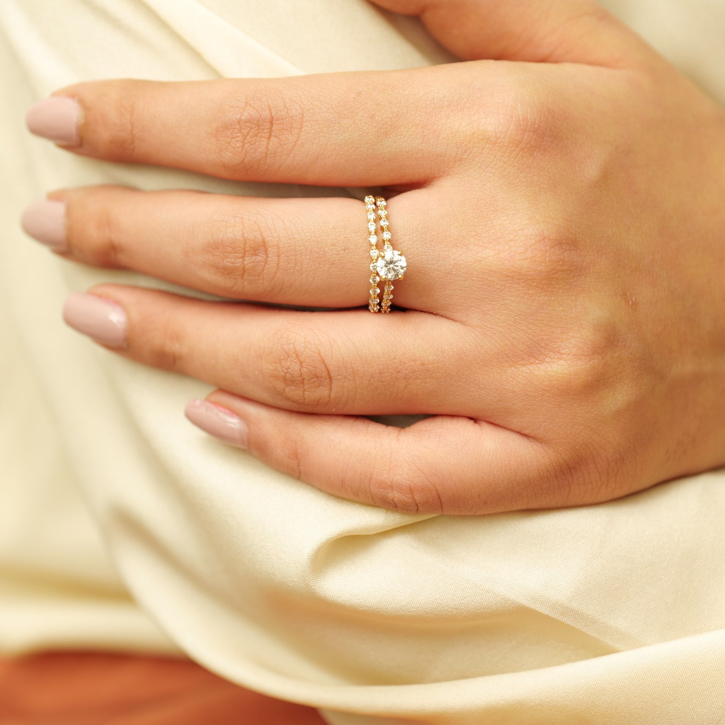 Natural Solitaire Ring With Supporting Band