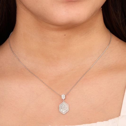 Hexagon Diamond Pendant Necklace
