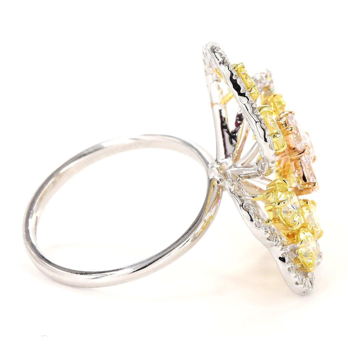 Floral Cluster Yellow and Pink Natural Diamond Ring
