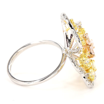 Floral Cluster Yellow and Pink Natural Diamond Ring