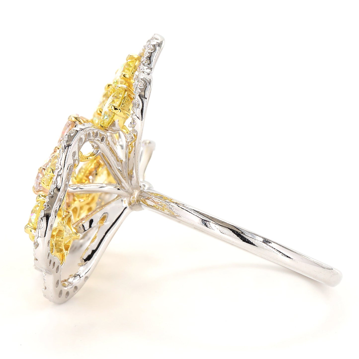 Floral Cluster Yellow and Pink Natural Diamond Ring