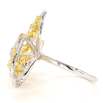 Floral Cluster Yellow and Pink Natural Diamond Ring