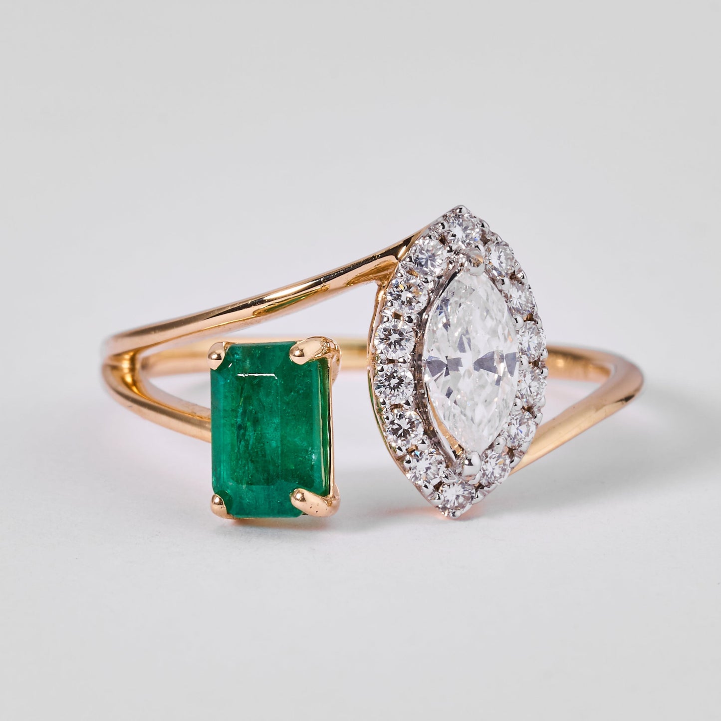 Emerald Diamond Marquese Bypass Ring