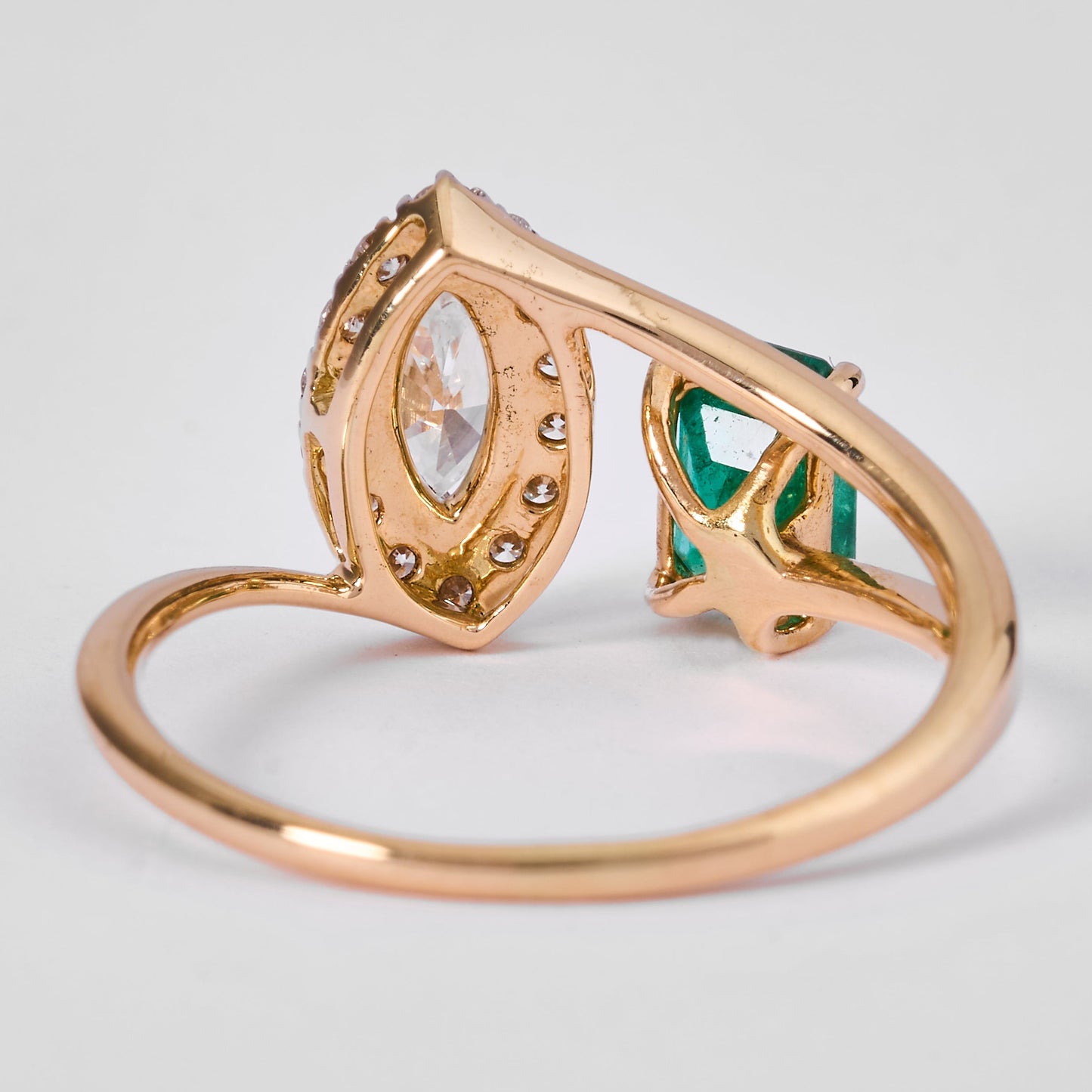 Emerald Diamond Marquese Bypass Ring