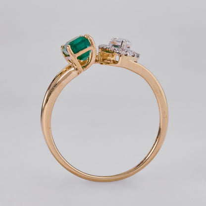 Emerald Diamond Marquese Bypass Ring