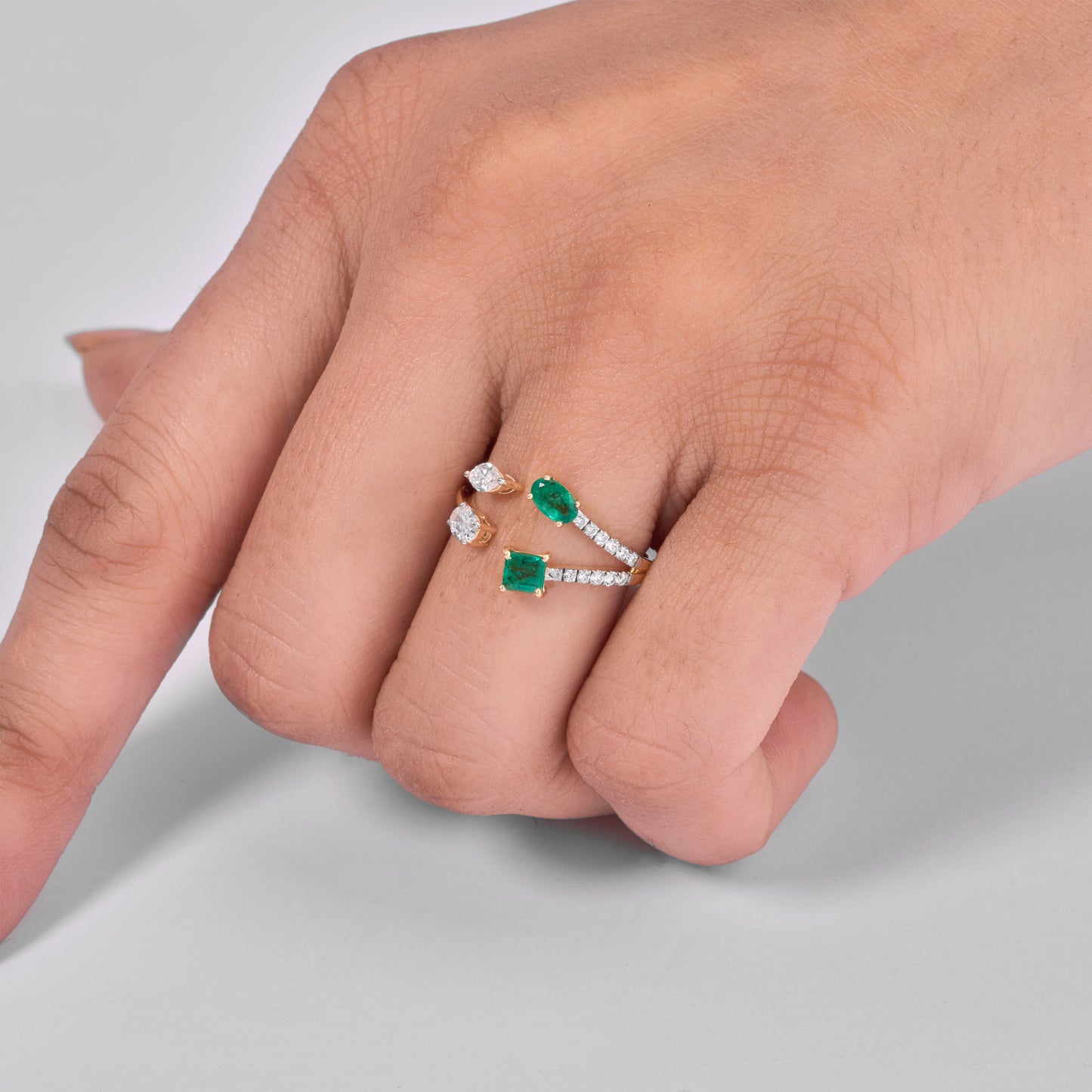 Emerald Diamond Bypass Cuff Ring