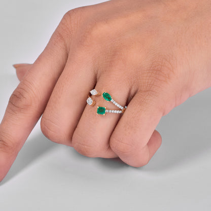 Emerald Diamond Bypass Cuff Ring