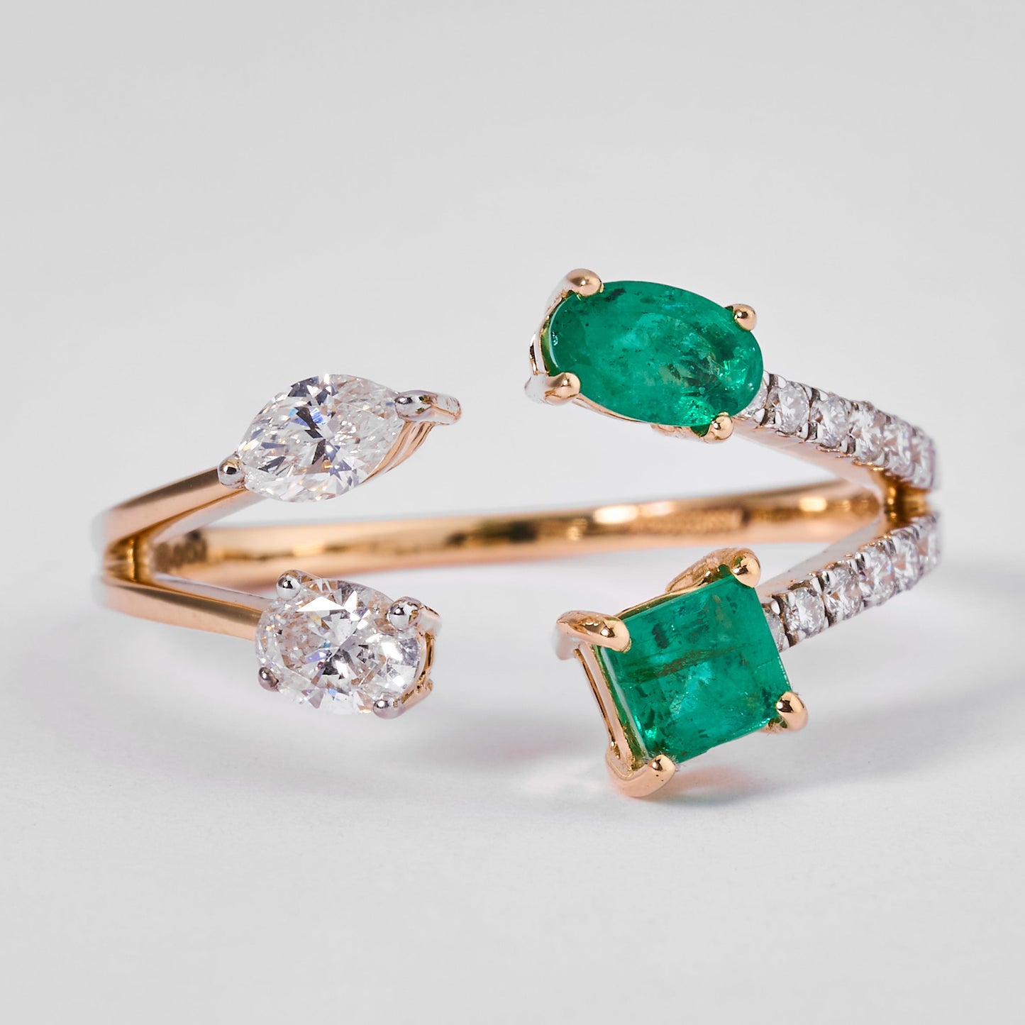Emerald Diamond Bypass Cuff Ring