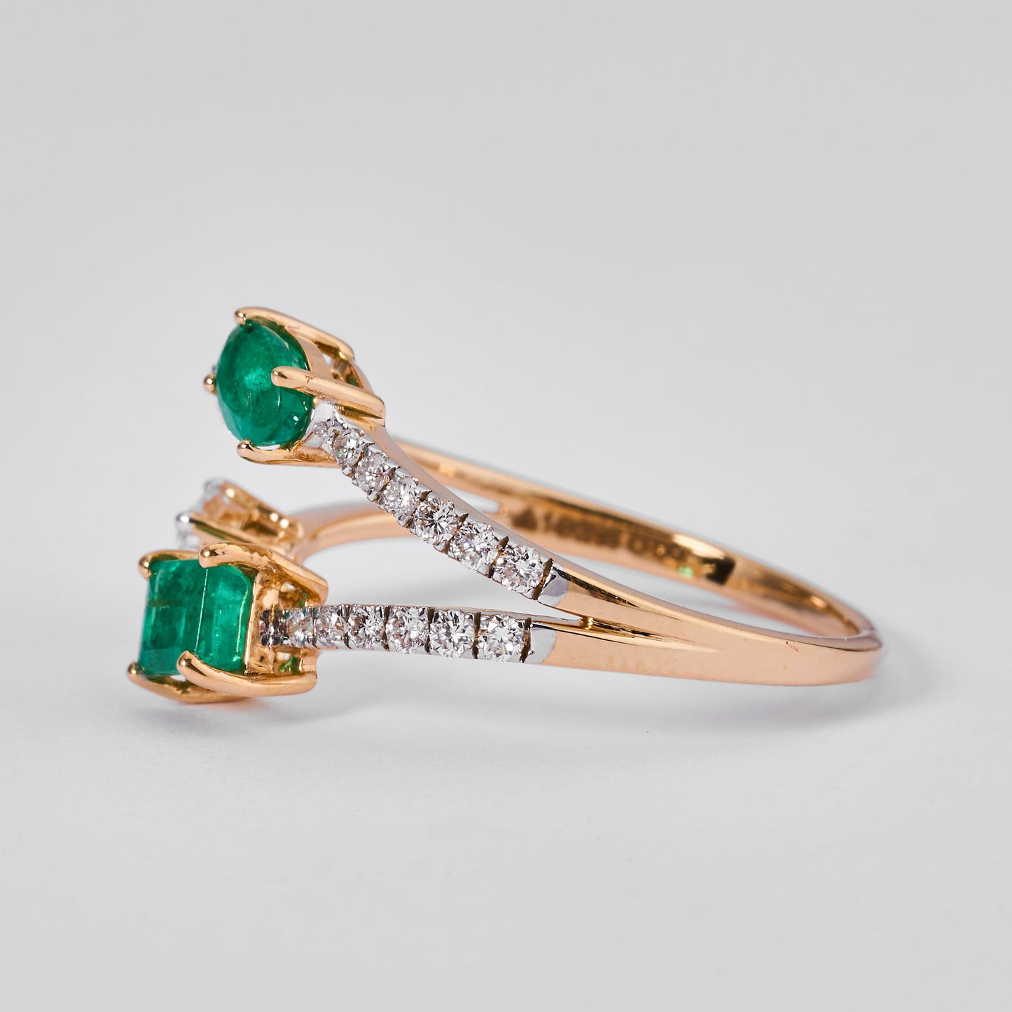 Emerald Diamond Bypass Cuff Ring