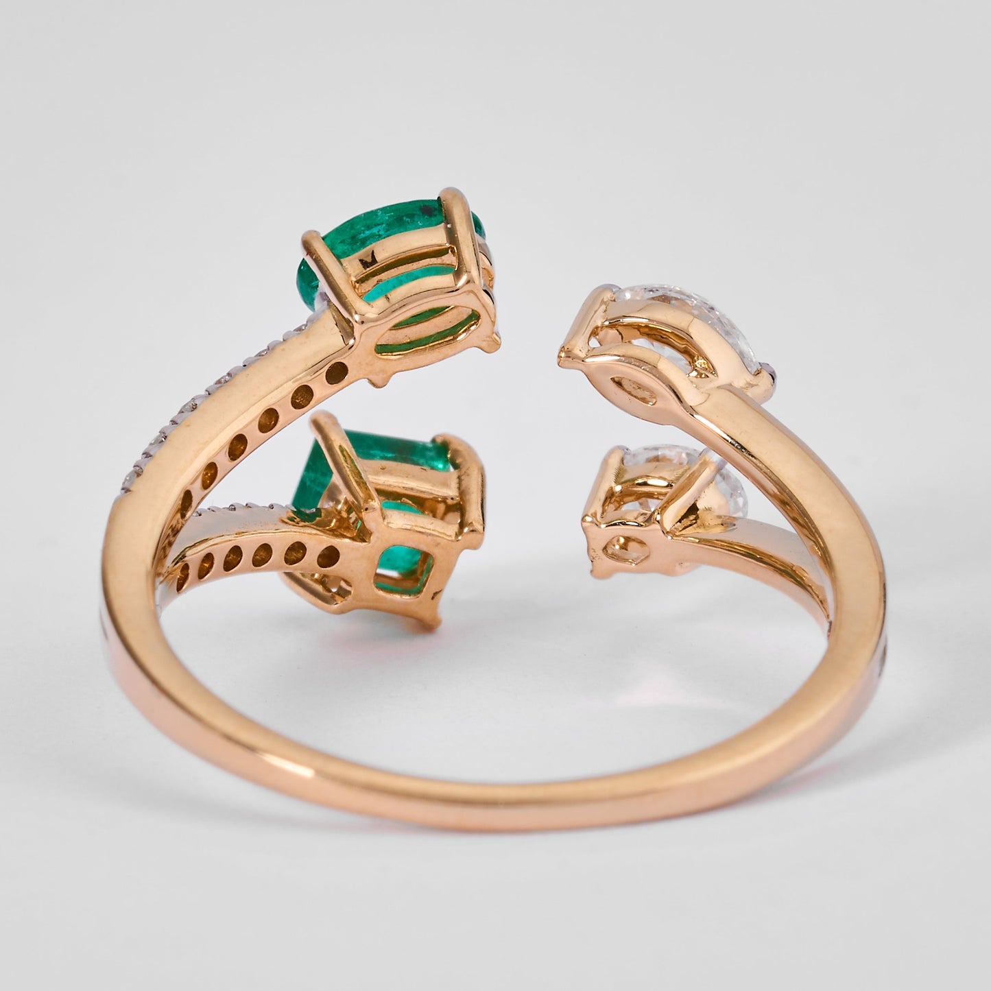 Emerald Diamond Bypass Cuff Ring