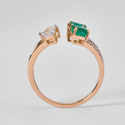 Emerald Diamond Bypass Cuff Ring