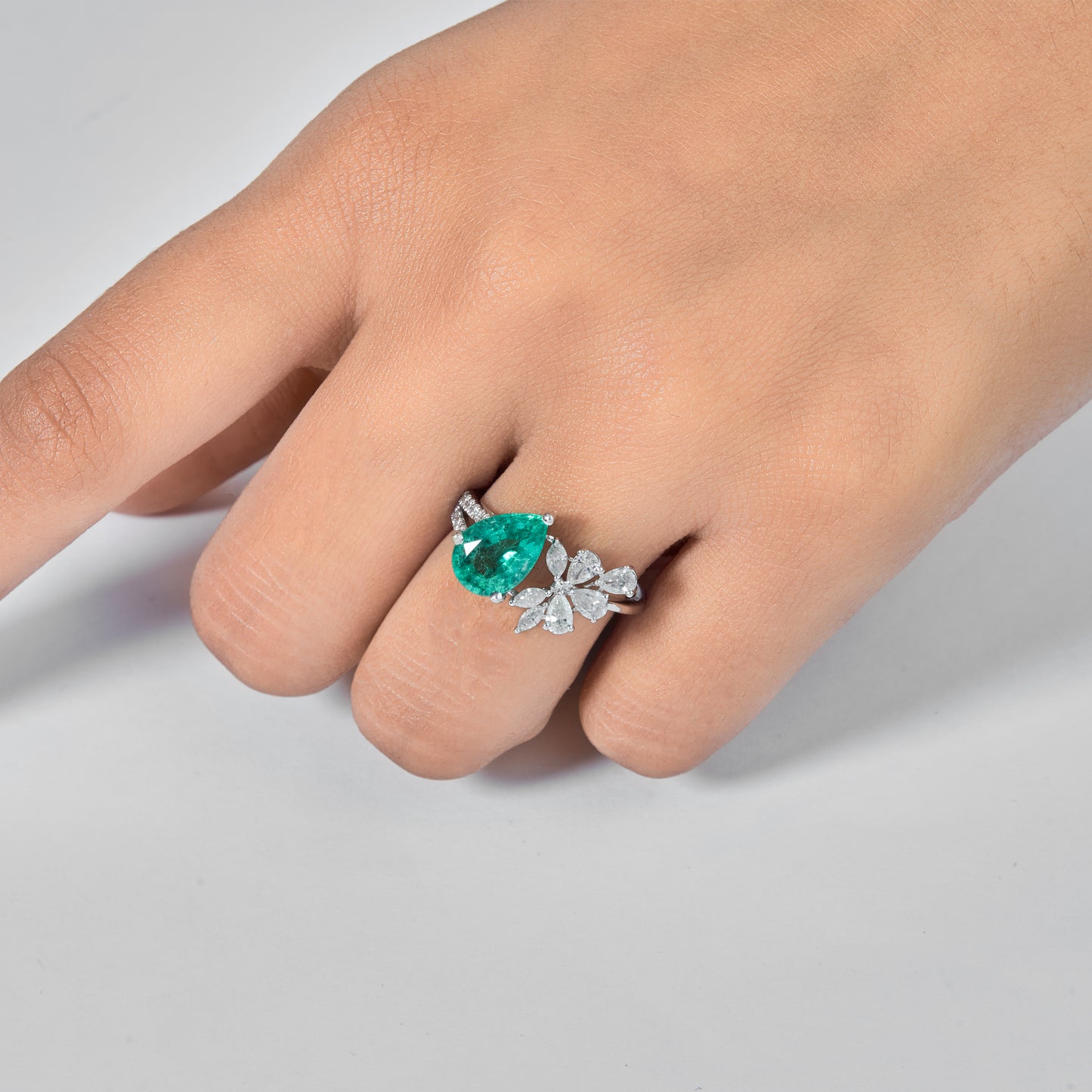 Pear Emerald Diamond Ring